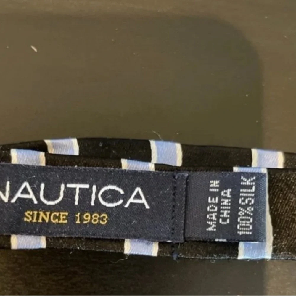 Nautica Classic Black and Blue Striped Bow Tie for Kids